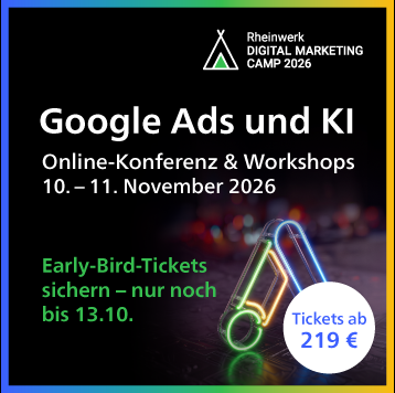 Google Ads und KI: Online-Konferenz & Workshops, 10. und 11. November 2026. Bis 13.10. Early-Bird-Tickets mit Rabatt sichern!