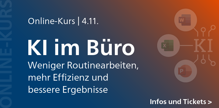 Künstliche Intelligenz im Büro – Online-Kurs am 4. November 2025.