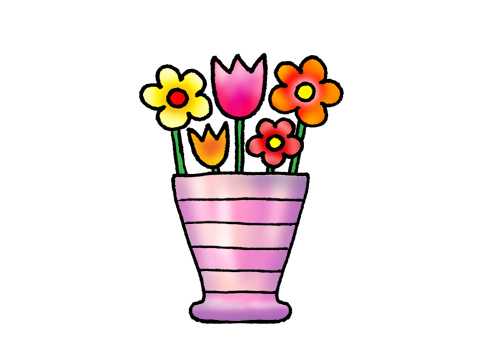 En vas med fem blommor.