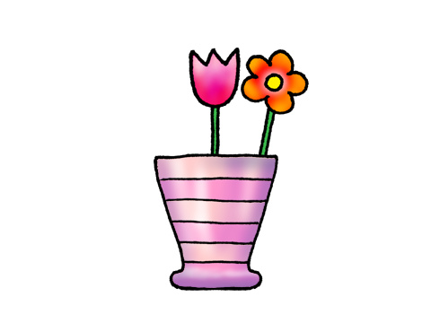 En vas med två blommor.