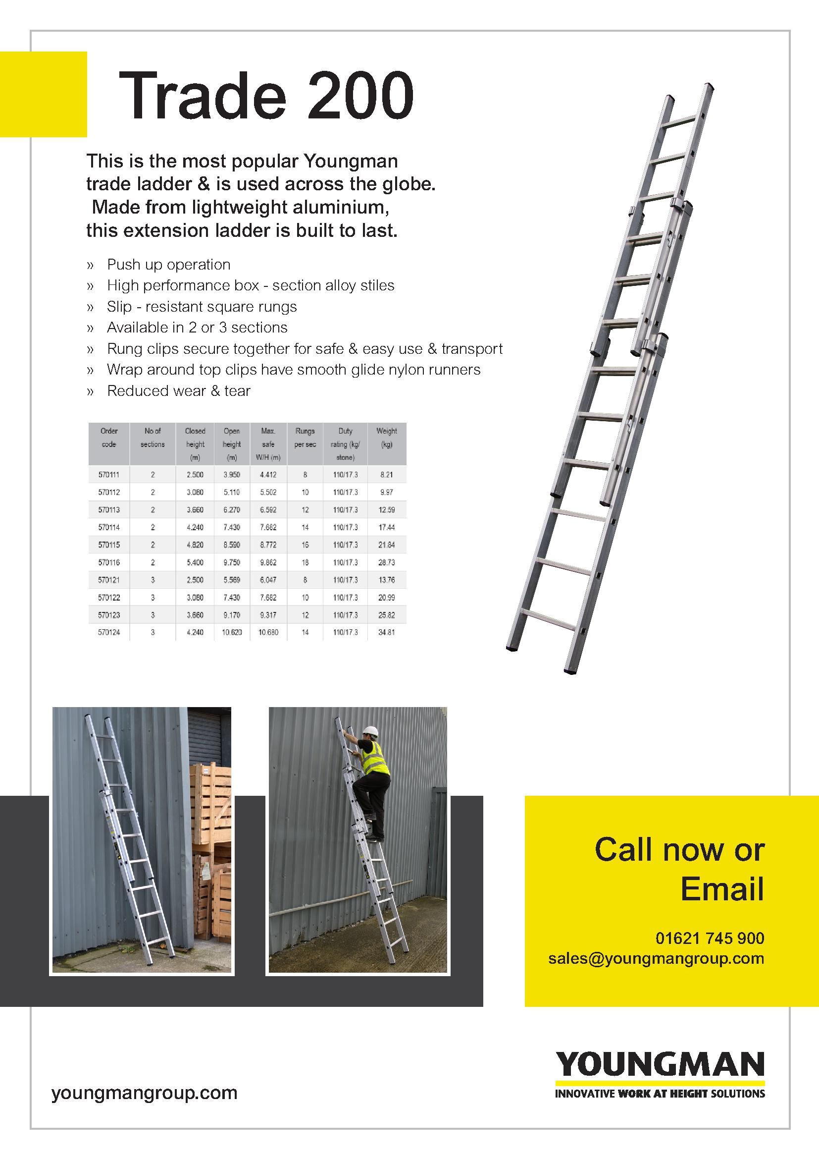 Youngman Trade 200 Triple Section Extension Ladder (TL13300) Harris & Bailey Ltd