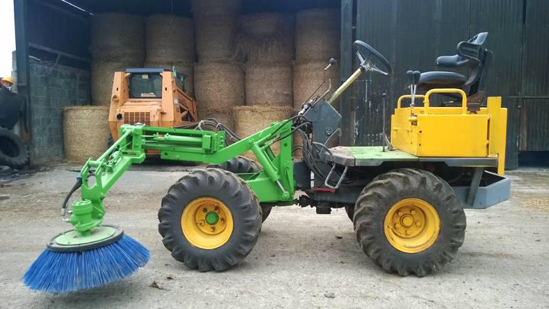 Labour-saving tip: dumper converted to cubicle sweeper