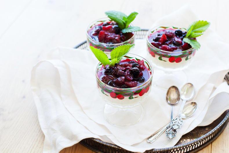 Catherine Fulvio's pannacotta with plum and berry compote