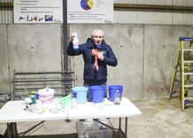 Three bucket system for disinfecting lambing equipment