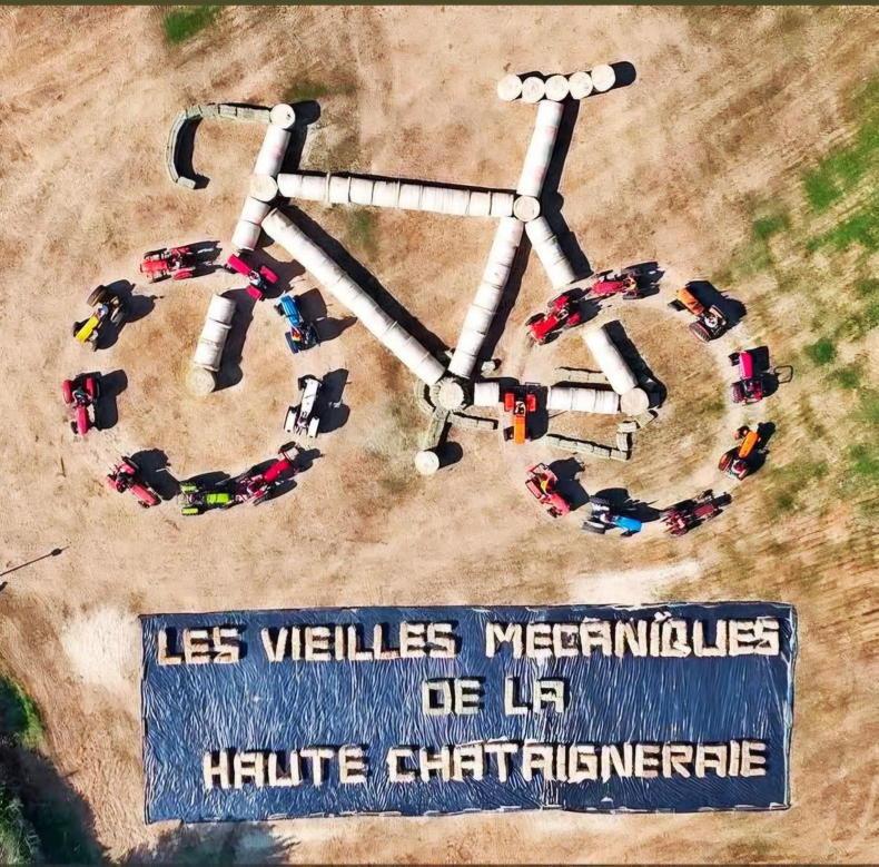 Tractors and bales form giant Tour de France bicycle