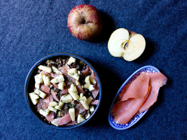 Salade De Lentilles Vertes Saumon Fume Et Pomme Croquante