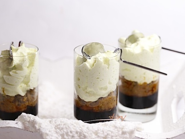 Verrines de chantilly de courgette au caviar d'aubergine et gelée de balsamique