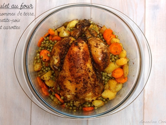 Poulet Au Four Pommes De Terre Petits Pois Et Carottes