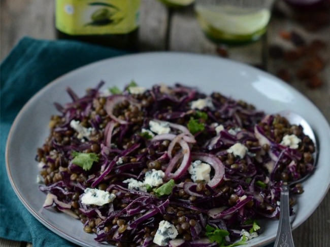 Salade De Lentilles Vertes Et Chou Rouge Aux Raisins Secs Huile D