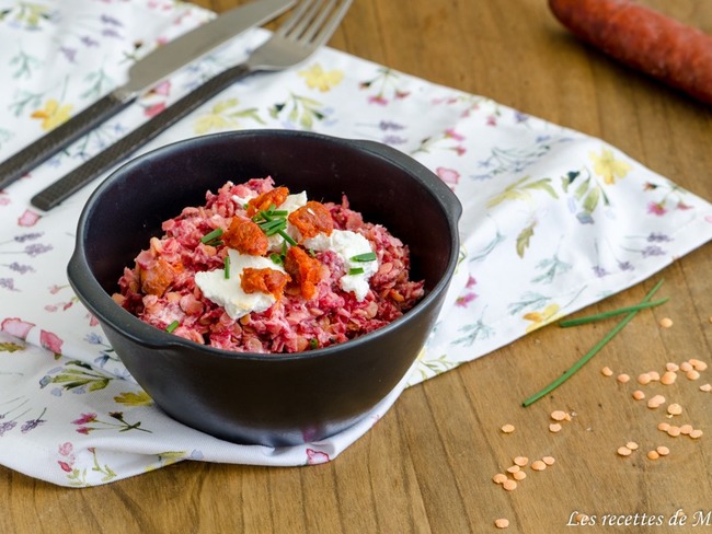 Salade Composee Aux Lentilles Corail Betterave Chevre Et Chorizo