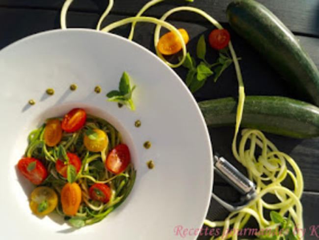 Spaghetti De Courgettes Au Pesto Et Aux Tomates Cerises Recette