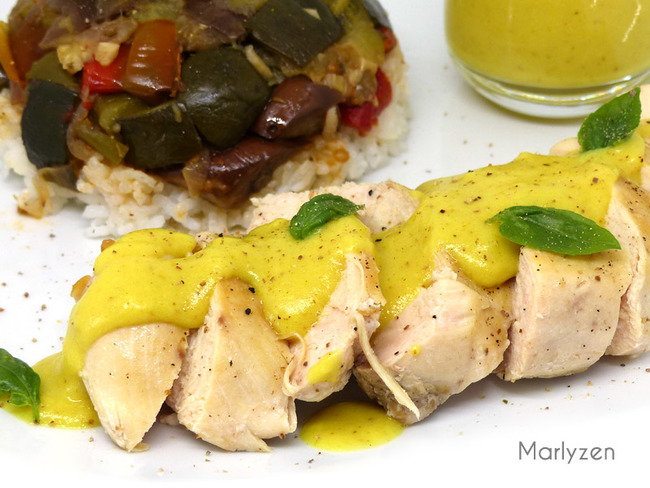 Filets de poulet, sauce au curry (cuisson à basse température