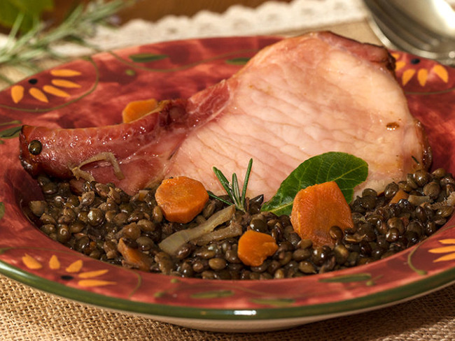 Côtes de porc fumées aux lentilles - Recette par Jackie