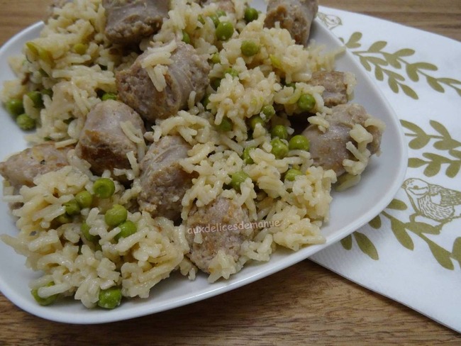 Riz A La Saucisse Au Couteau Et Petits Pois Recette Par