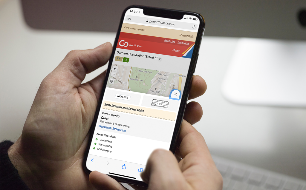 Customer using the Go North East website