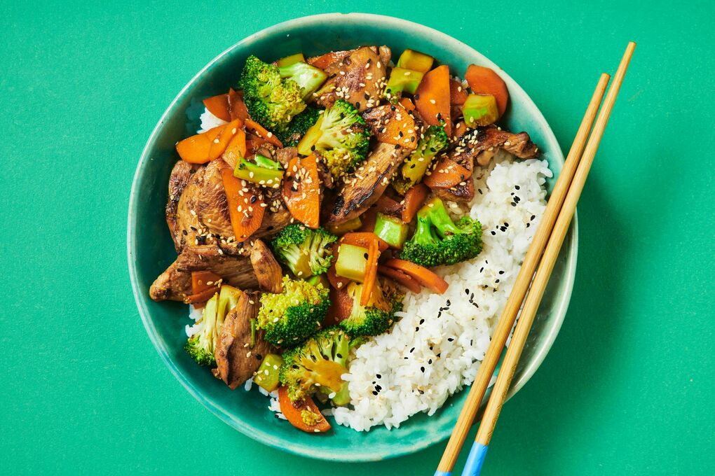 Teriyaki Chicken and Broccoli Stir-Fry with Sesame Steamed Rice