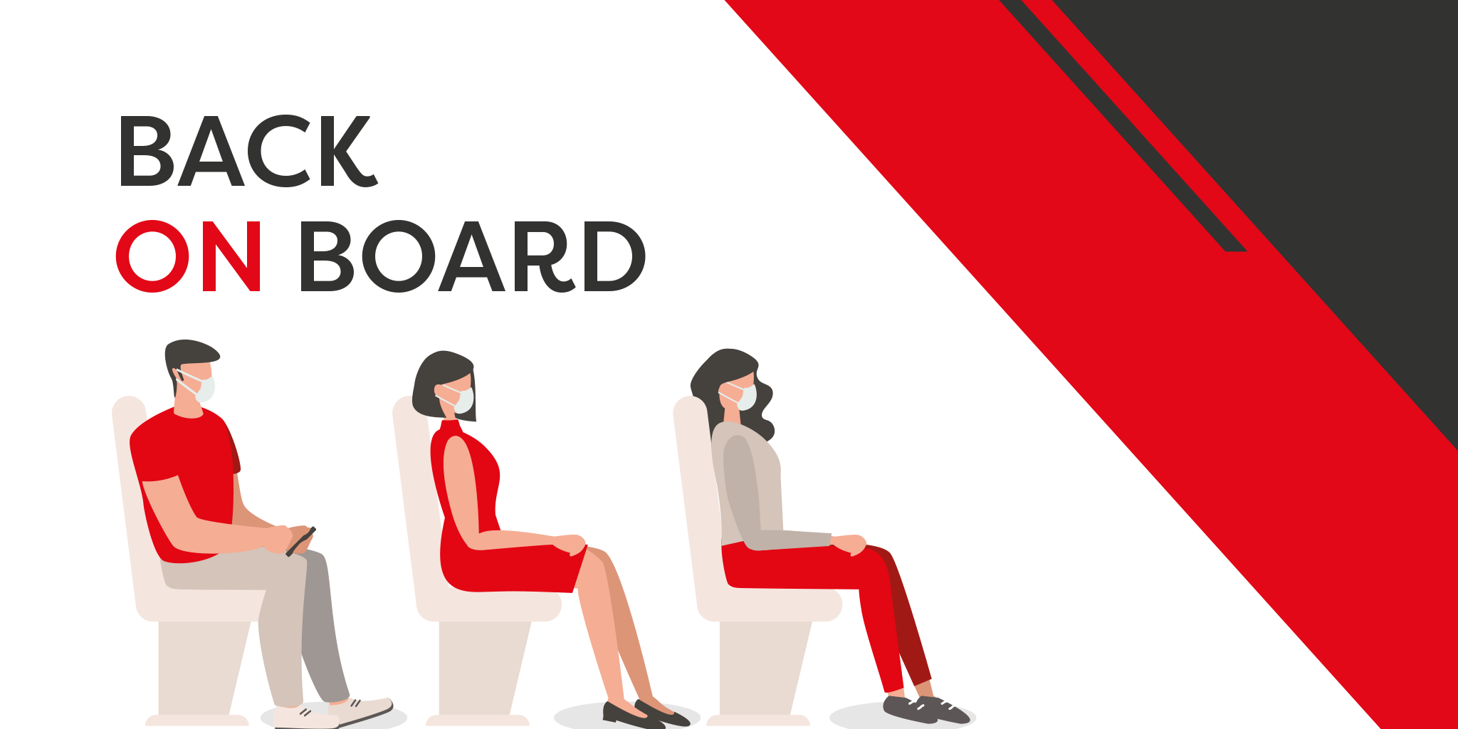 Image of customers sat on board, social distanced with face masks on
