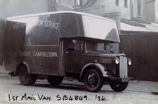 van from 1930s black and white photo
