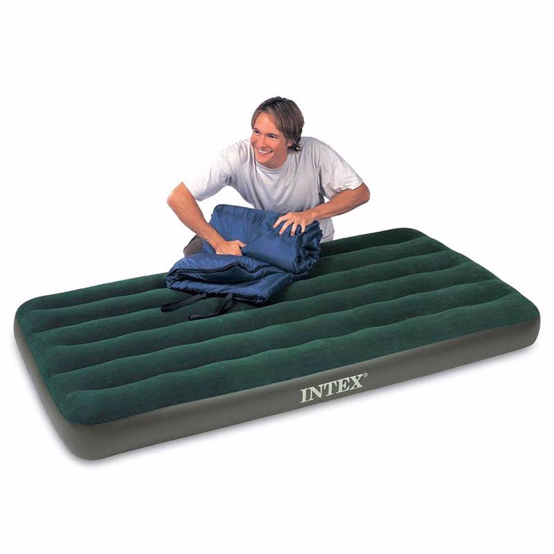 Односпальный надувной матрас Intex 66967 (99 x 191 x 22 см) Prestige Downy + Внешний электронасос на батарейках