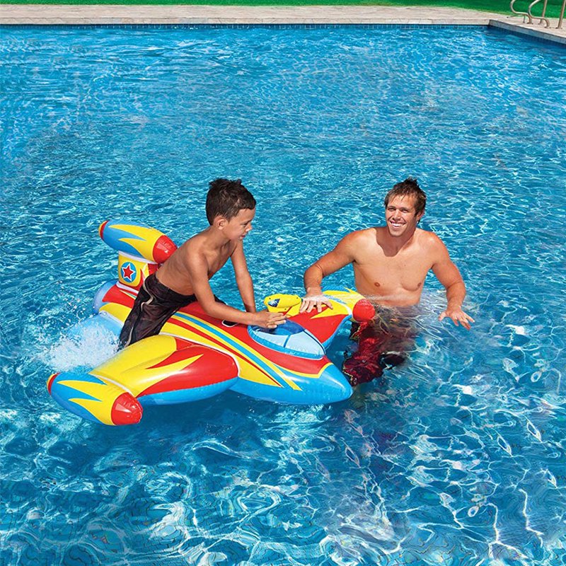 Детский надувной плотик Intex 57539 (147х127 см) "Космический корабль" Water Gun Spaceship Ride-On (Красный)