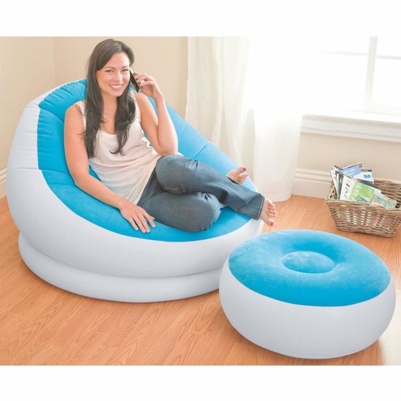 Надувное кресло Intex 68572 (104 x 109 x 71 см) Cafe Chaise (Голубой, с пуфиком)
