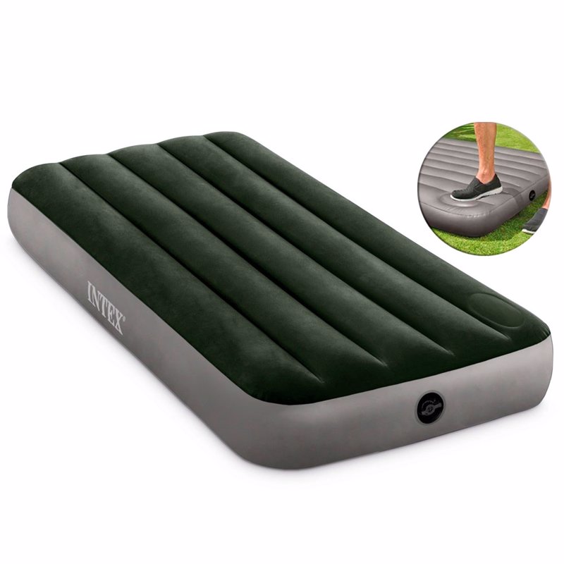 Односпальный надувной матрас Intex 64760 (76 x 191 x 25 см) Downy Airbed + Встроенный ножной насос