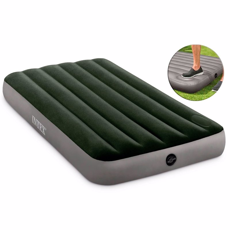 Односпальный надувной матрас Intex 64761 (99 x 191 x 25 см) Downy Airbed + Встроенный ножной насос