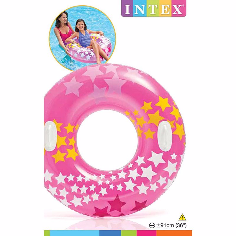 Надувной круг Intex 59256 (91 см) Звезды (Розовый)