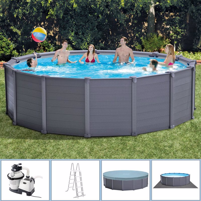 Круглый каркасный бассейн Intex 26384 (478 x 124 см) Graphite Gray Panel Pool