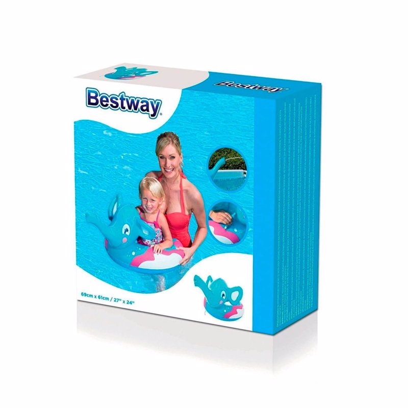 Детский надувной круг для плавания Bestway 36116 (69-61 см) Слоник (Голубой)