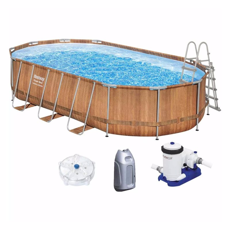 Овальный каркасный бассейн Bestway 56719 (610х366х122 см) с гидромассажем, картриджным фильтром и лестницей