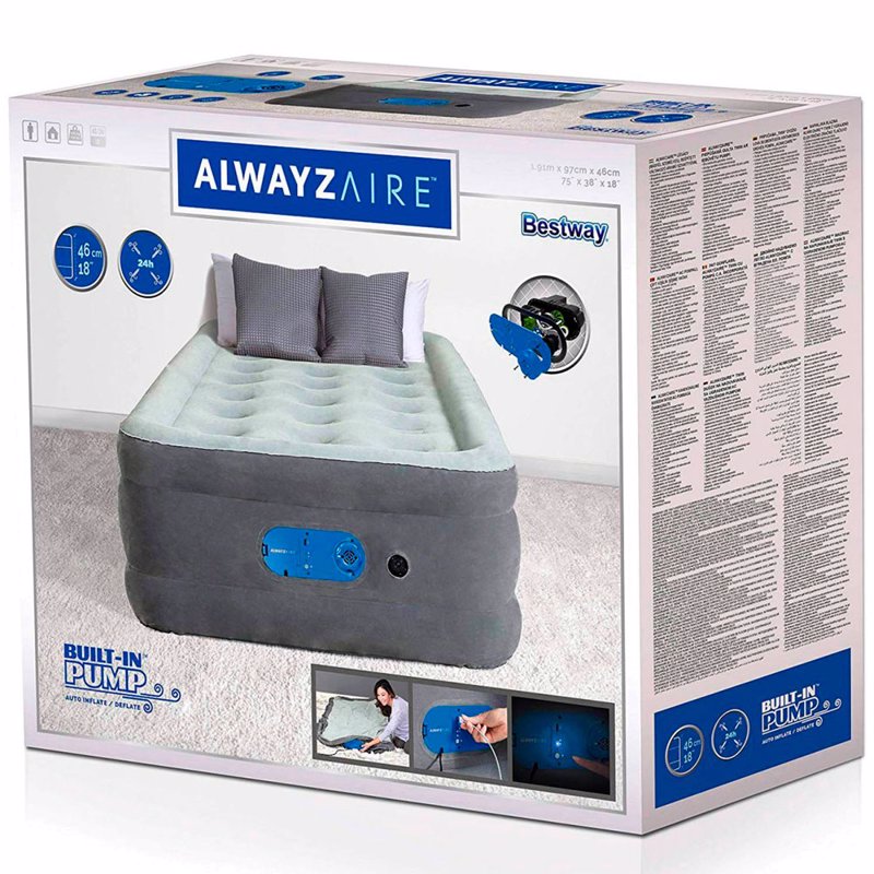 Односпальная надувная кровать Bestway 67622 (191-97-46 см) Alwayzaire + Встроенный электронасос с USB портом и функцией авто подкачки