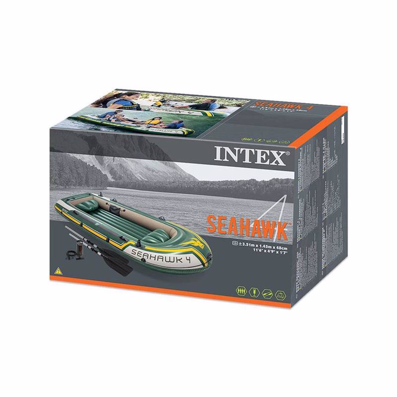 Четырехместная надувная лодка Intex 68351 (351х145х48 см) Seahawk 4 Set + Алюминиевые весла и ручной насос
