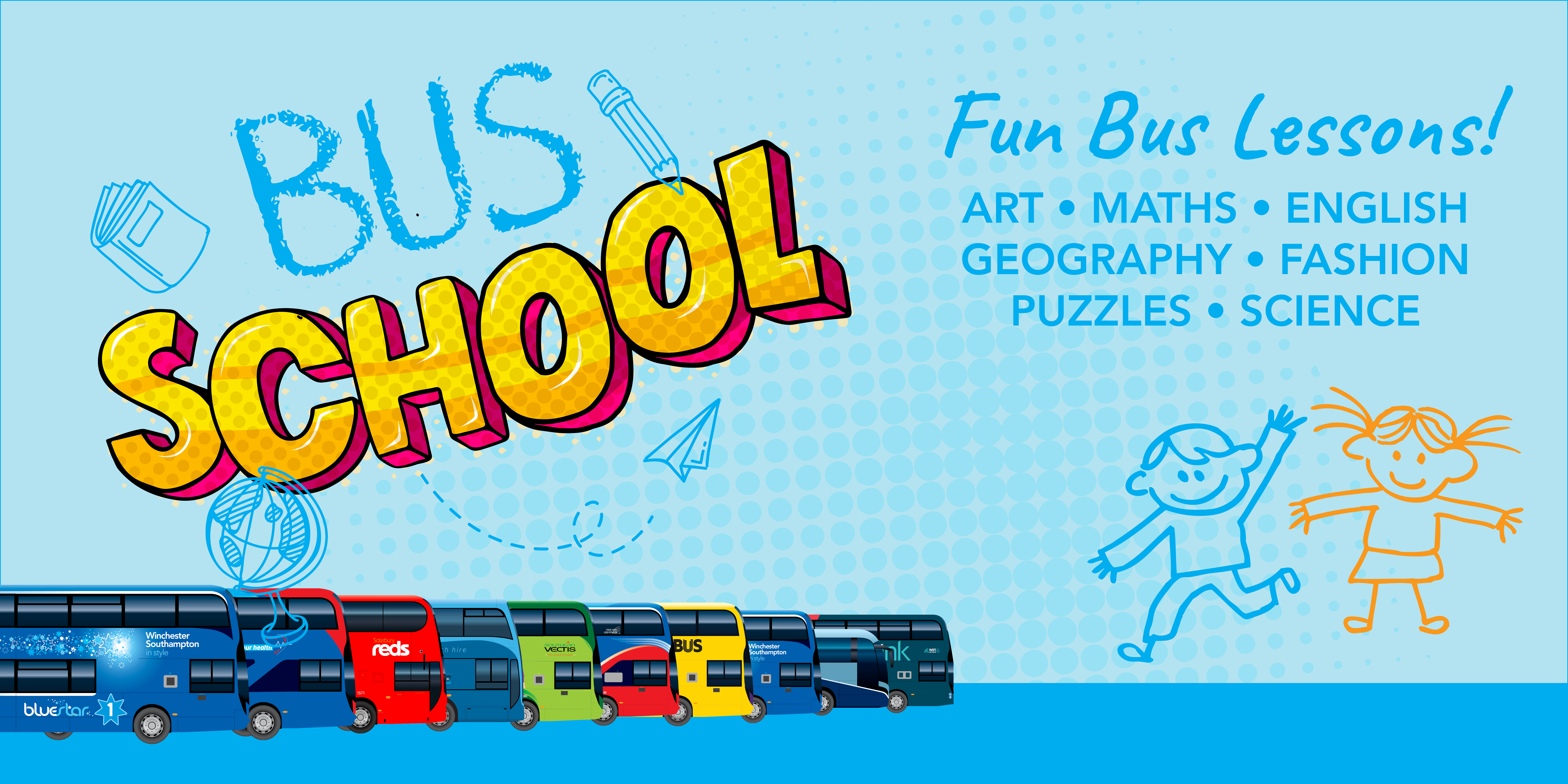 Image reading 'Bus School - fun bus lessons!'