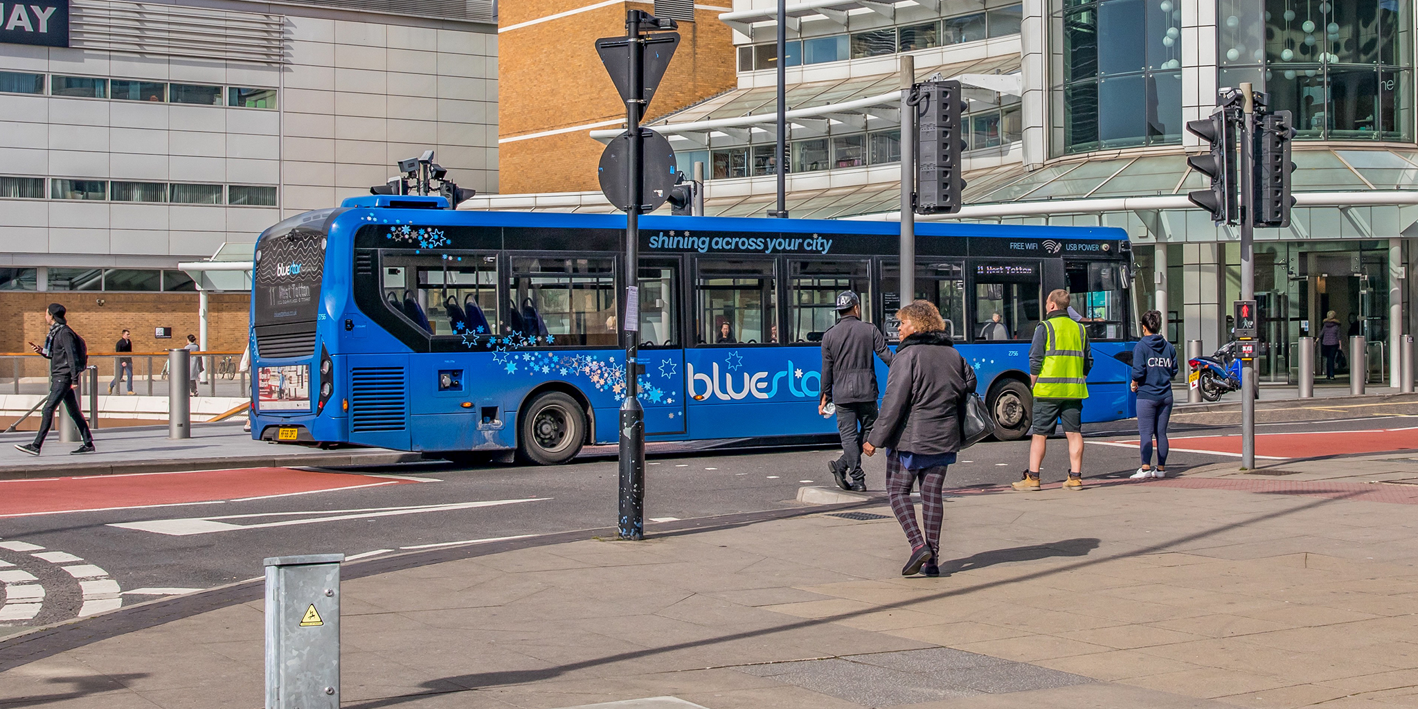 Photo of a Bluestar bus outside Westquay shopping centre