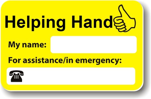 Helping Hand card contains space for your name and a contact number