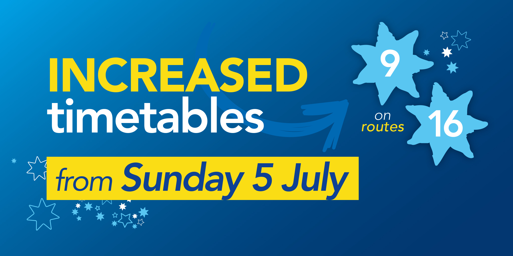 Image reading 'Increased timetables from Sunday 5th July on Bluestar 9 and 16'