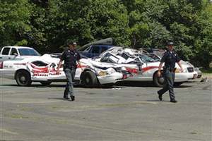 Man crushes police cars