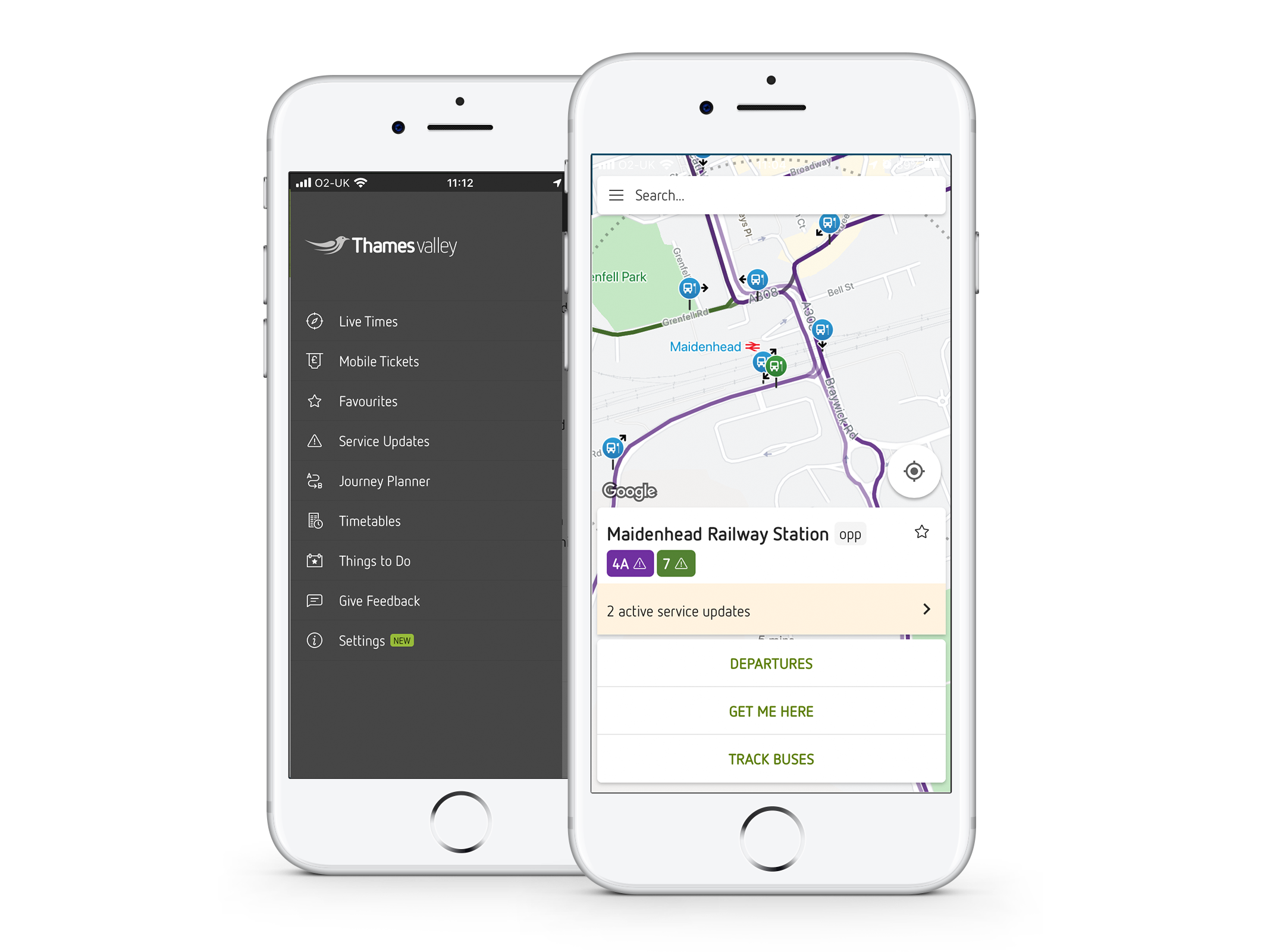Screenshots of the Thames Valley app