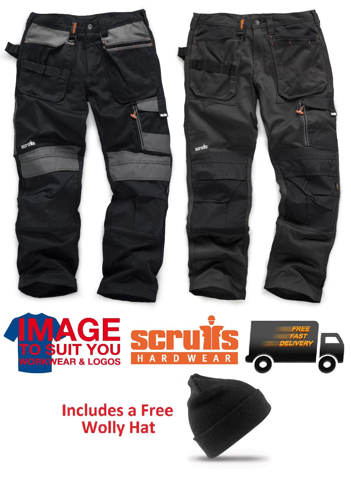 SCRUFFS Work Trousers 3D TRADE Hard-Wearing Knee Pad Pockets FREE KNEE PADS