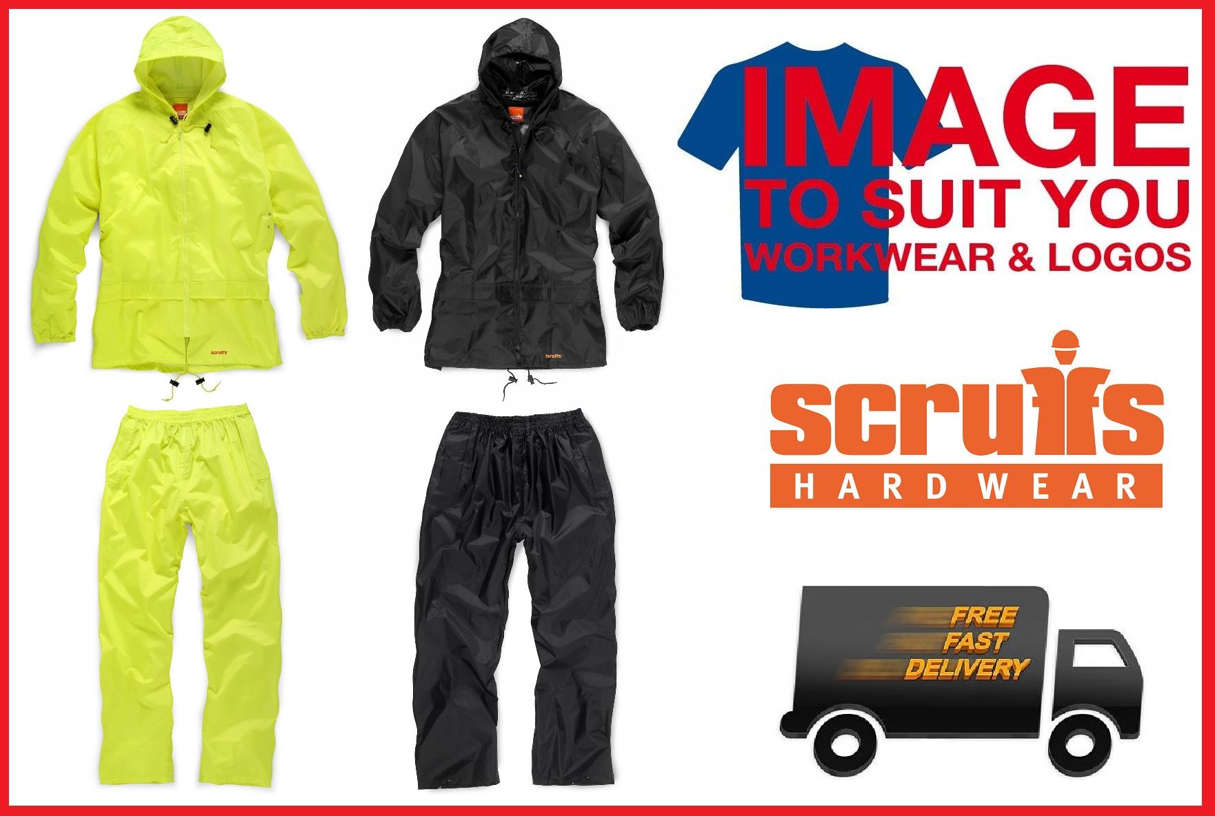 Scruffs Rain Jacket and Waterproof Trousers Black Or Yellow 2 piece L