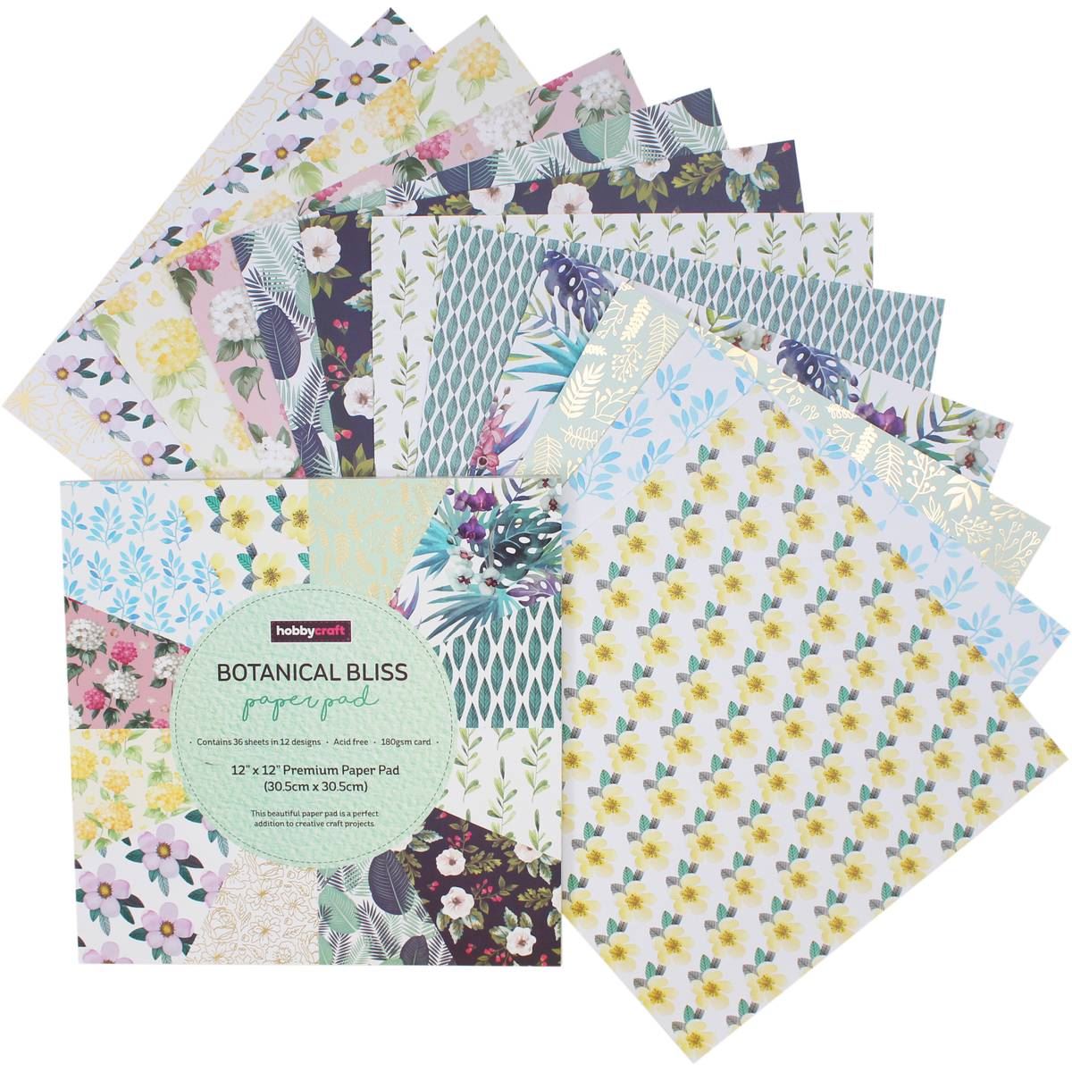 Hobbycraft 12 x 12 Inch Assorted Paper Pad 32 Sheets Scrapbooking