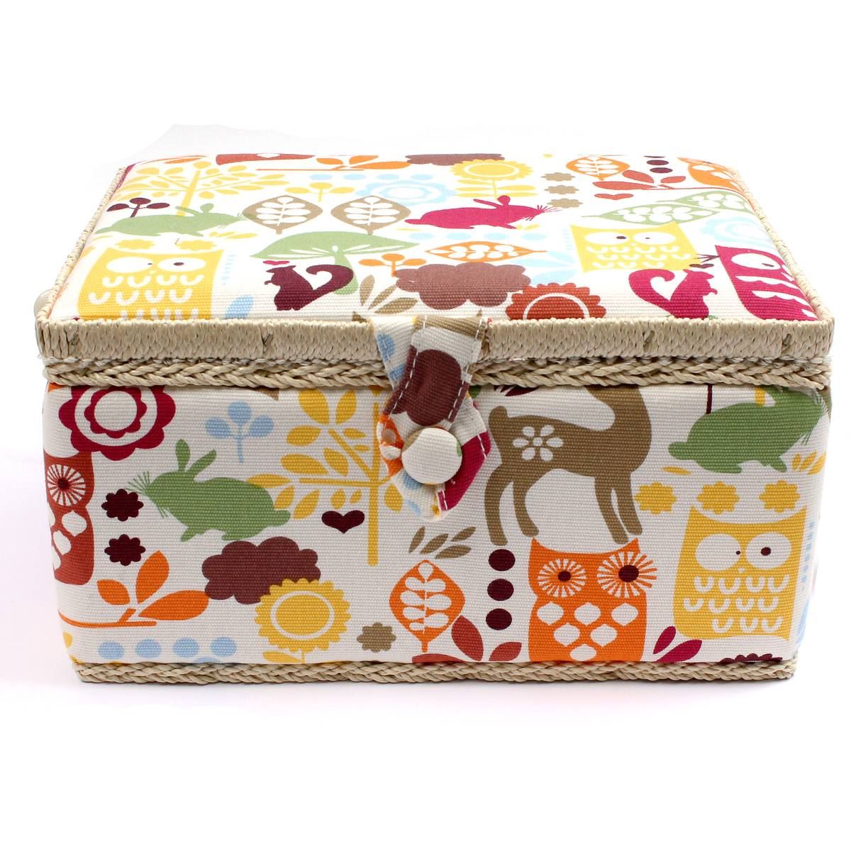 Hobbycraft Woodland Medium Fabric Sewing Box Basket Craft Storage Organizer Case