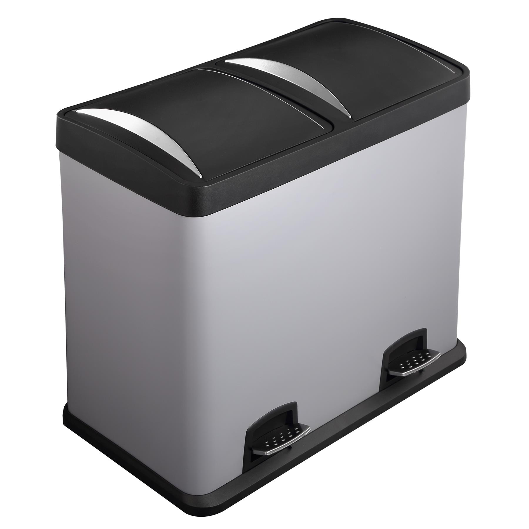 48L Dual Compartment Kitchen Rubbish Bin with Foot Pedal for Waste