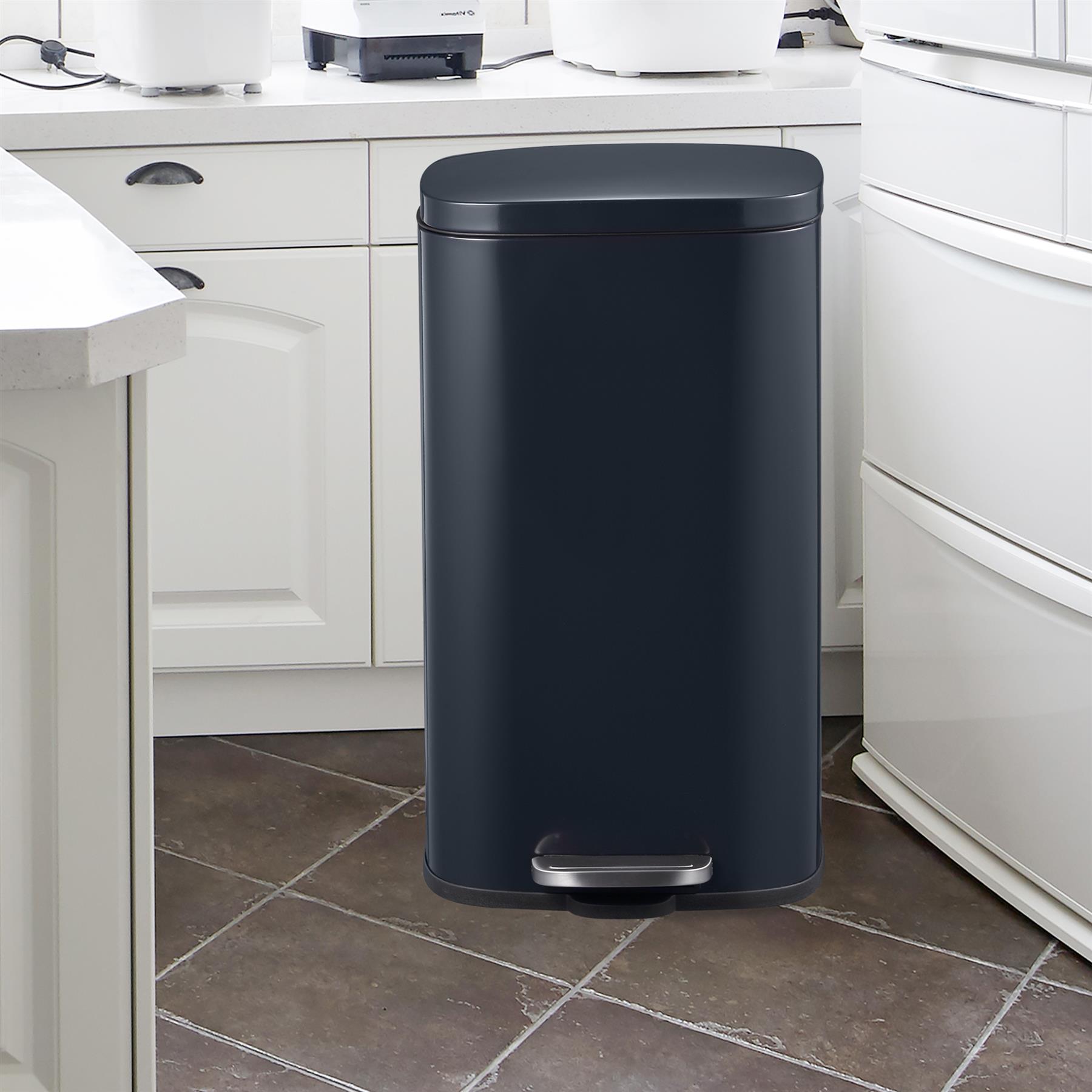 30L Steel Kitchen Rubbish Waste Bin with Foot Pedal and Soft Close Flat