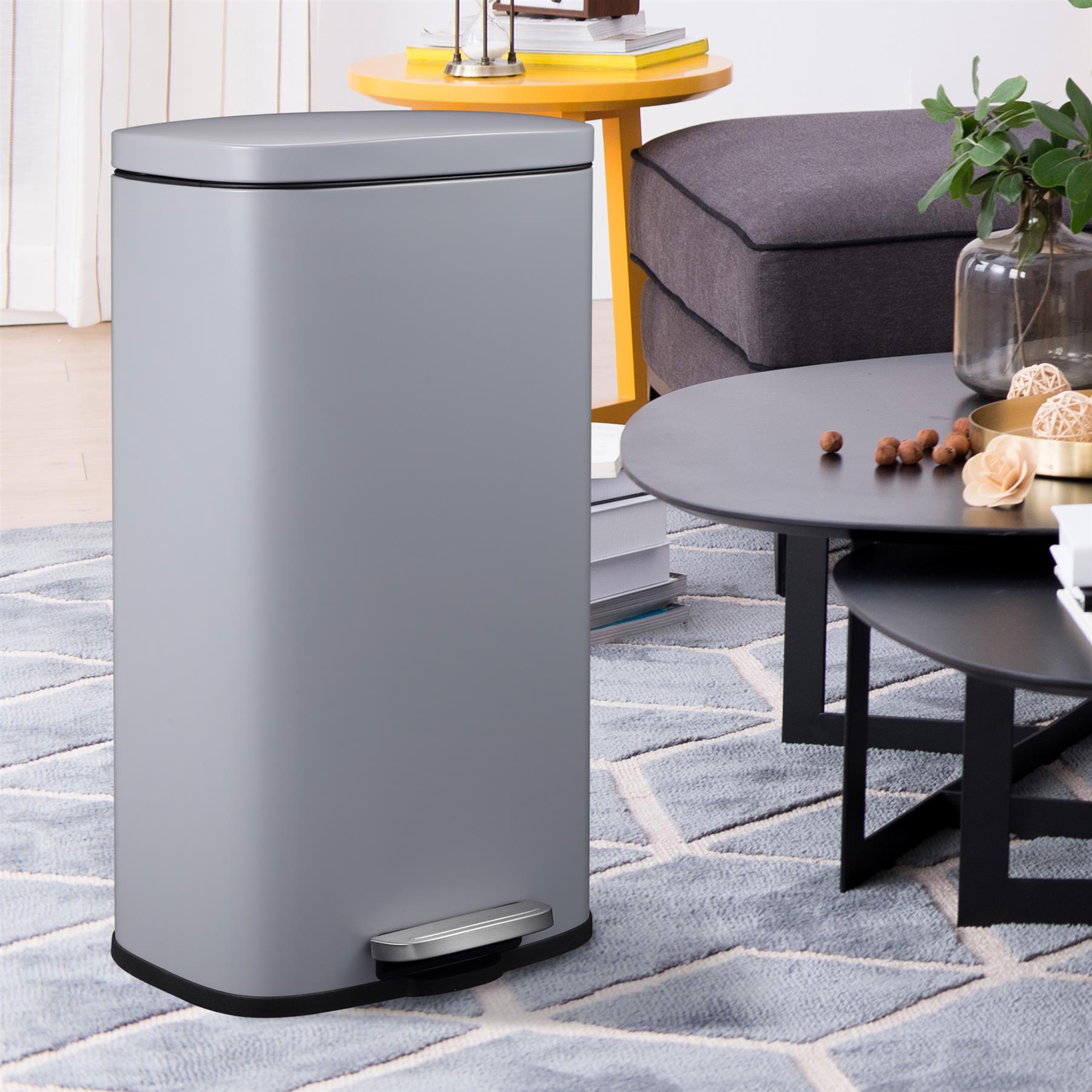 30L Steel Kitchen Rubbish Waste Bin with Foot Pedal and Soft Close Flat