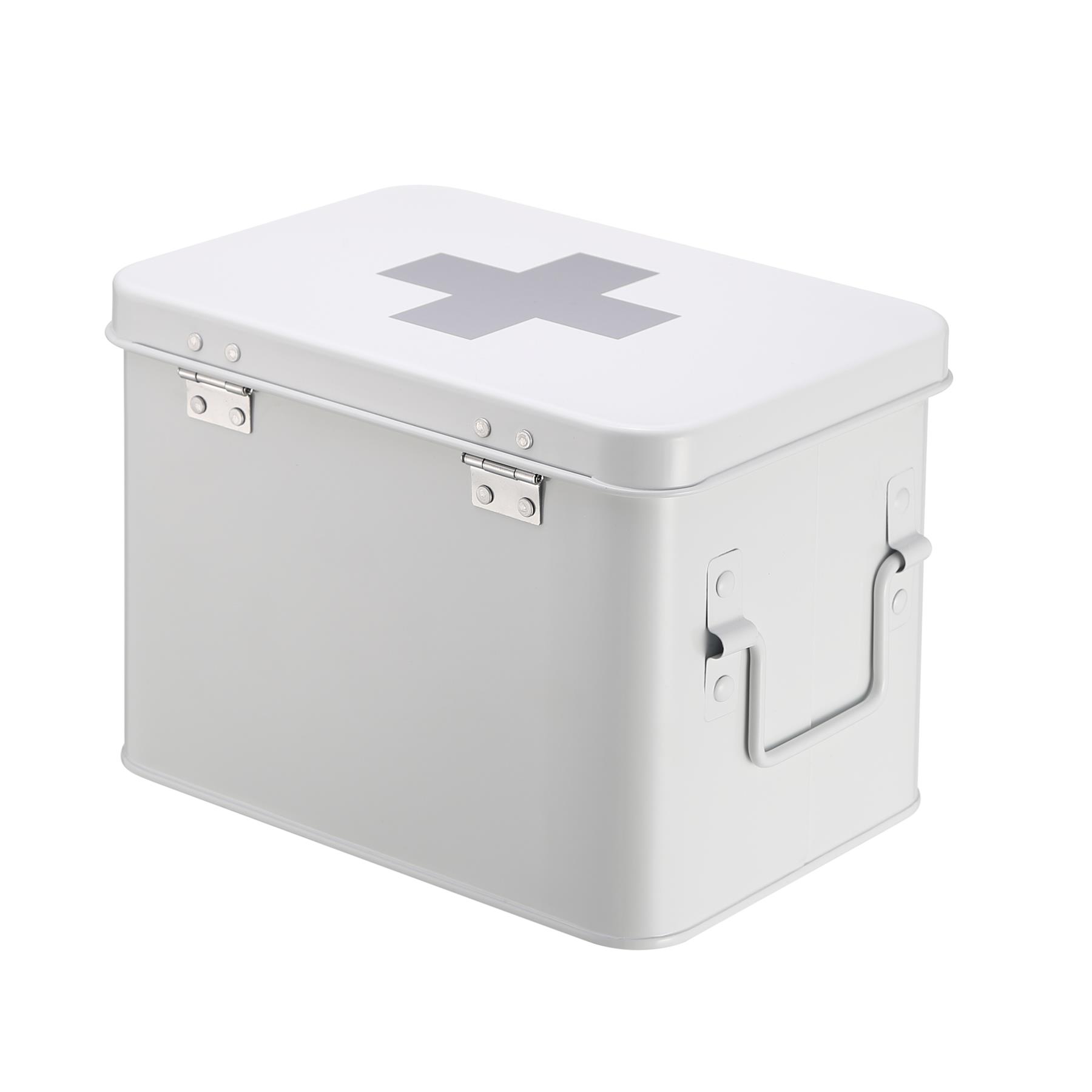 First Aid Box Retro White Storage Medical Kit Tin Lid Container