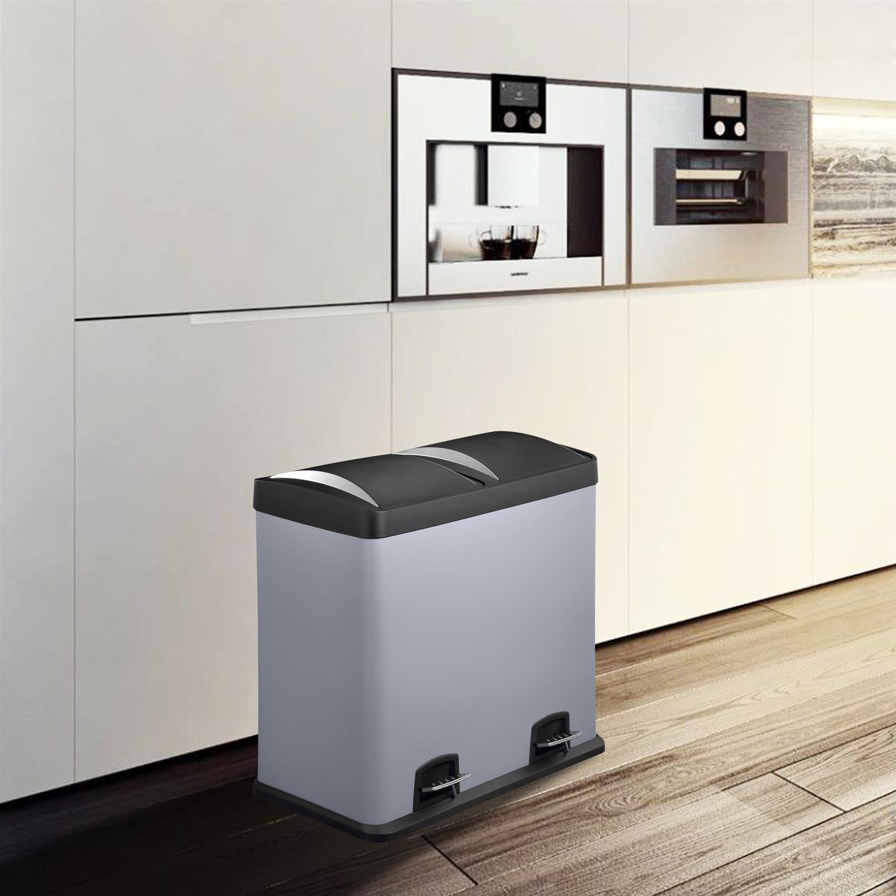 60L Dual Compartment Kitchen Rubbish Bin with Foot Pedal for Waste