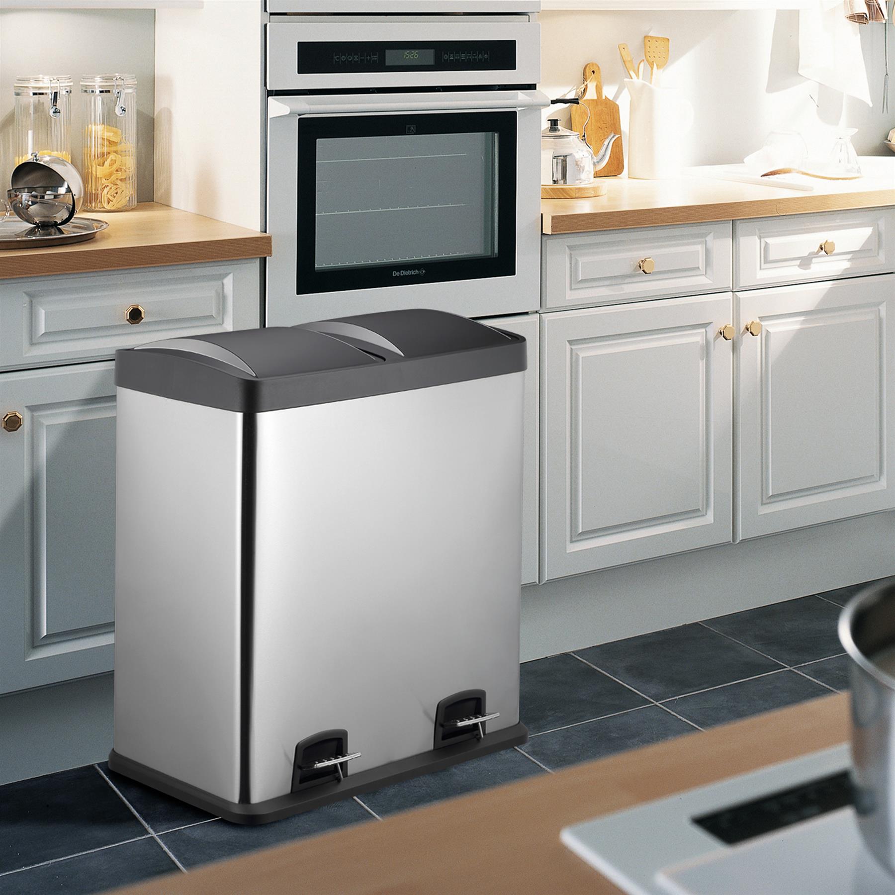 60L Dual Compartment Kitchen Rubbish Bin with Foot Pedal for Waste