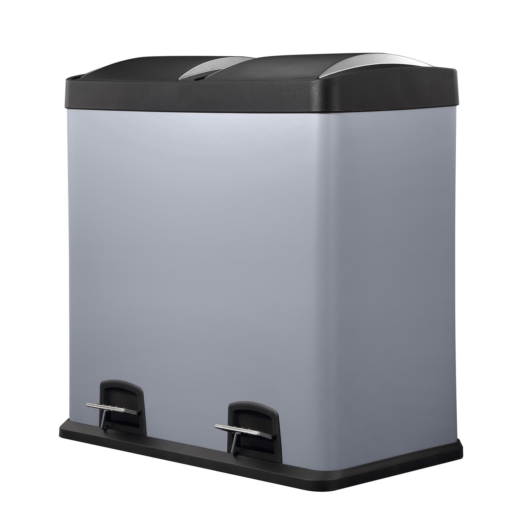 60L Dual Compartment Kitchen Rubbish Bin with Foot Pedal for Waste